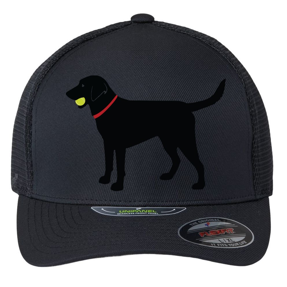 Labrador Retriever Fetch Black Lab Play Ball Flexfit Unipanel Trucker Cap