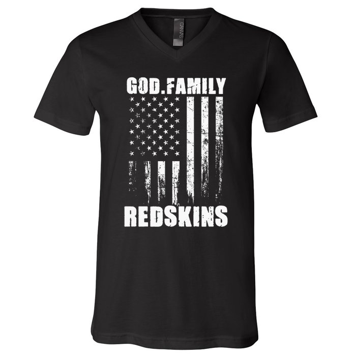 Loudon Redskins God. Family. Vintage Usa Flag V-Neck T-Shirt