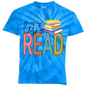 Lets Read Graphic Book Lover Gift Kids Tie-Dye T-Shirt