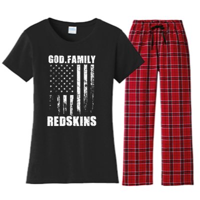 Loudon Redskins God. Family. Vintage Usa Flag Women's Flannel Pajama Set