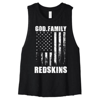 Loudon Redskins God. Family. Vintage Usa Flag Women's Racerback Cropped Tank