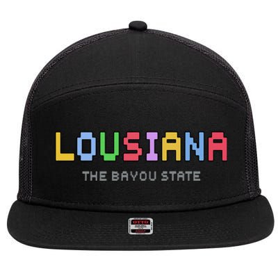 Louisiana Retro Gaming Pixelated Design Classic 7 Panel Mesh Trucker Snapback Hat