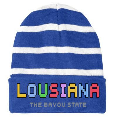 Louisiana Retro Gaming Pixelated Design Classic Striped Beanie with Solid Band