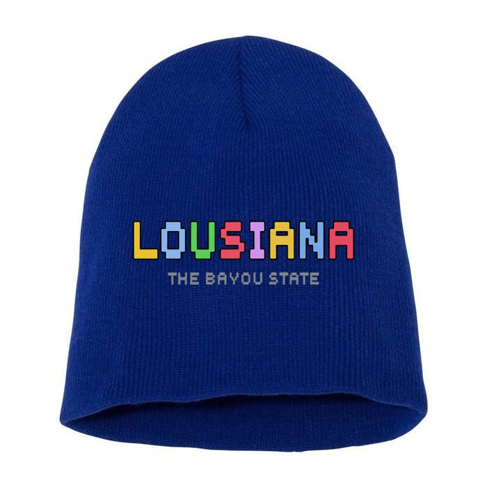 Louisiana Retro Gaming Pixelated Design Classic Short Acrylic Beanie