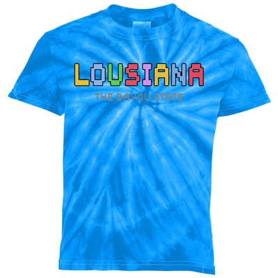 Louisiana Retro Gaming Pixelated Design Classic Kids Tie-Dye T-Shirt