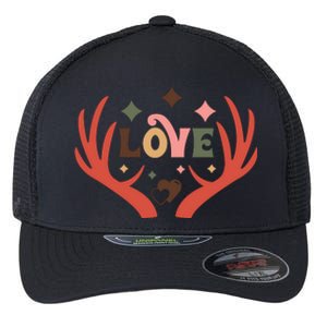 Love Reindeer Groovy Retro Valentine's Day Gift Flexfit Unipanel Trucker Cap