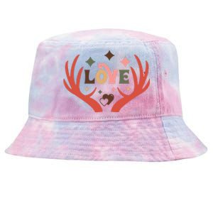 Love Reindeer Groovy Retro Valentine's Day Gift Tie-Dyed Bucket Hat