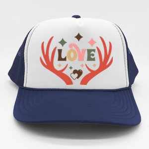 Love Reindeer Groovy Retro Valentine's Day Gift Trucker Hat