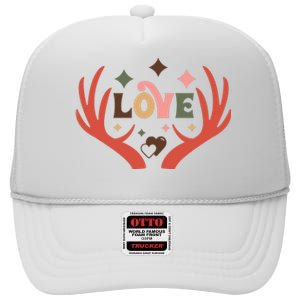 Love Reindeer Groovy Retro Valentine's Day Gift High Crown Mesh Back Trucker Hat