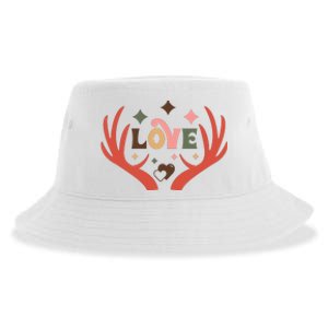 Love Reindeer Groovy Retro Valentine's Day Gift Sustainable Bucket Hat