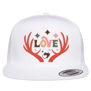 Love Reindeer Groovy Retro Valentine's Day Gift Flat Bill Trucker Hat