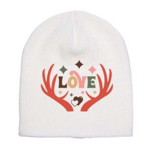 Love Reindeer Groovy Retro Valentine's Day Gift Short Acrylic Beanie