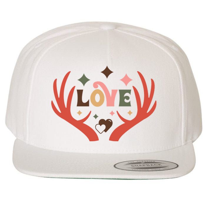 Love Reindeer Groovy Retro Valentine's Day Gift Wool Snapback Cap