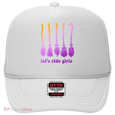 Let’S Ride Girl Witch Broomstick Halloween High Crown Mesh Back Trucker Hat