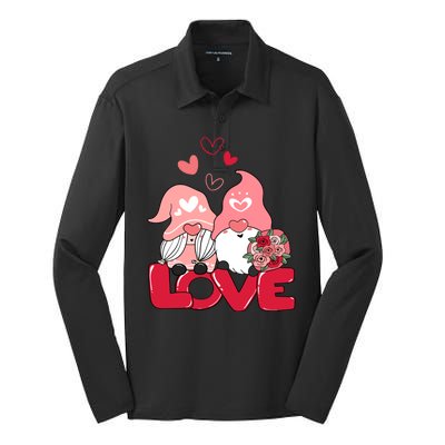 Love Romantic Gnome Couple Valentines Day Silk Touch Performance Long Sleeve Polo