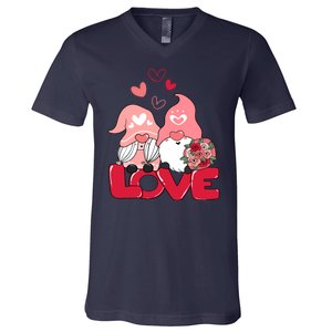 Love Romantic Gnome Couple Valentines Day V-Neck T-Shirt