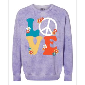 Love Retro Hippie Floral Peace Sign Colorblast Crewneck Sweatshirt