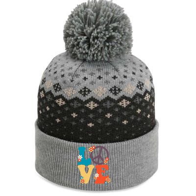 Love Retro Hippie Floral Peace Sign The Baniff Cuffed Pom Beanie