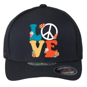 Love Retro Hippie Floral Peace Sign Flexfit Unipanel Trucker Cap