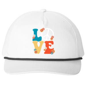 Love Retro Hippie Floral Peace Sign Snapback Five-Panel Rope Hat