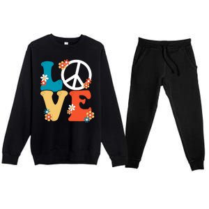 Love Retro Hippie Floral Peace Sign Premium Crewneck Sweatsuit Set