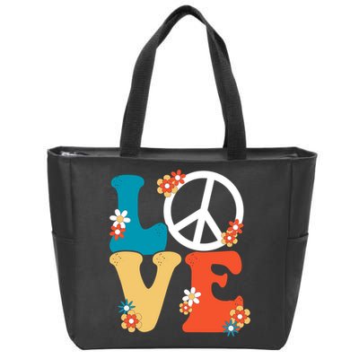Love Retro Hippie Floral Peace Sign Zip Tote Bag