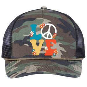 Love Retro Hippie Floral Peace Sign Retro Rope Trucker Hat Cap