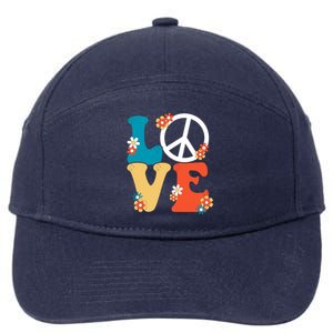 Love Retro Hippie Floral Peace Sign 7-Panel Snapback Hat