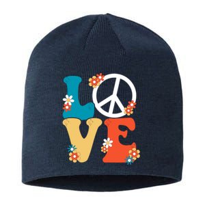 Love Retro Hippie Floral Peace Sign Sustainable Beanie