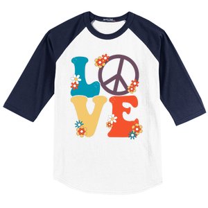 Love Retro Hippie Floral Peace Sign Baseball Sleeve Shirt