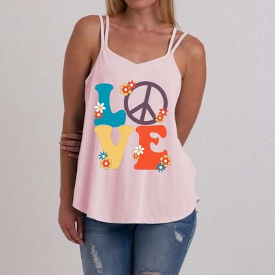 Love Retro Hippie Floral Peace Sign Women's Strappy Tank