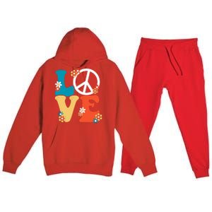 Love Retro Hippie Floral Peace Sign Premium Hooded Sweatsuit Set