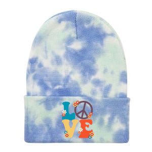 Love Retro Hippie Floral Peace Sign Tie Dye 12in Knit Beanie