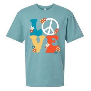 Love Retro Hippie Floral Peace Sign Sueded Cloud Jersey T-Shirt