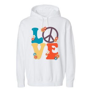 Love Retro Hippie Floral Peace Sign Garment-Dyed Fleece Hoodie