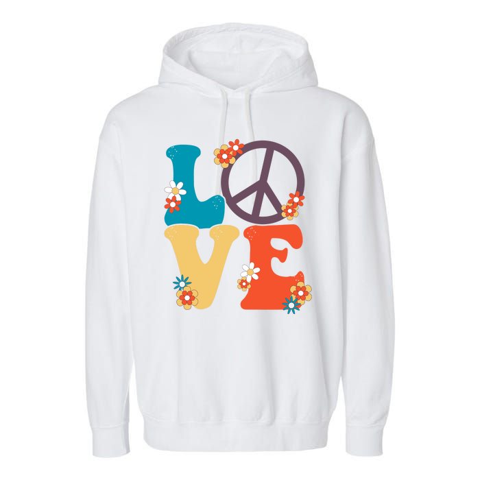 Love Retro Hippie Floral Peace Sign Garment-Dyed Fleece Hoodie