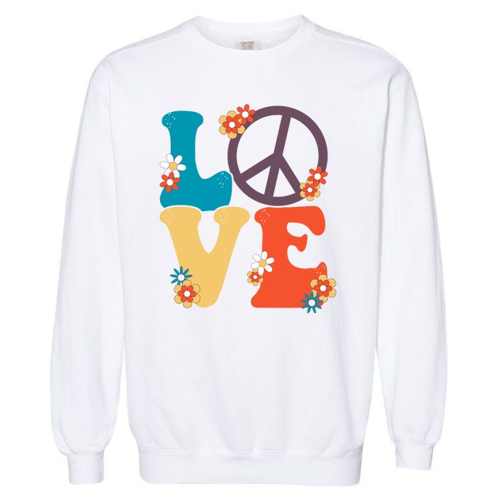 Love Retro Hippie Floral Peace Sign Garment-Dyed Sweatshirt