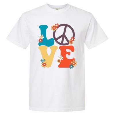 Love Retro Hippie Floral Peace Sign Garment-Dyed Heavyweight T-Shirt