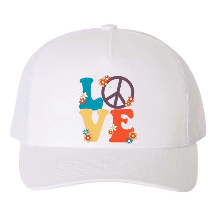 Love Retro Hippie Floral Peace Sign Yupoong Adult 5-Panel Trucker Hat