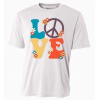 Love Retro Hippie Floral Peace Sign Cooling Performance Crew T-Shirt