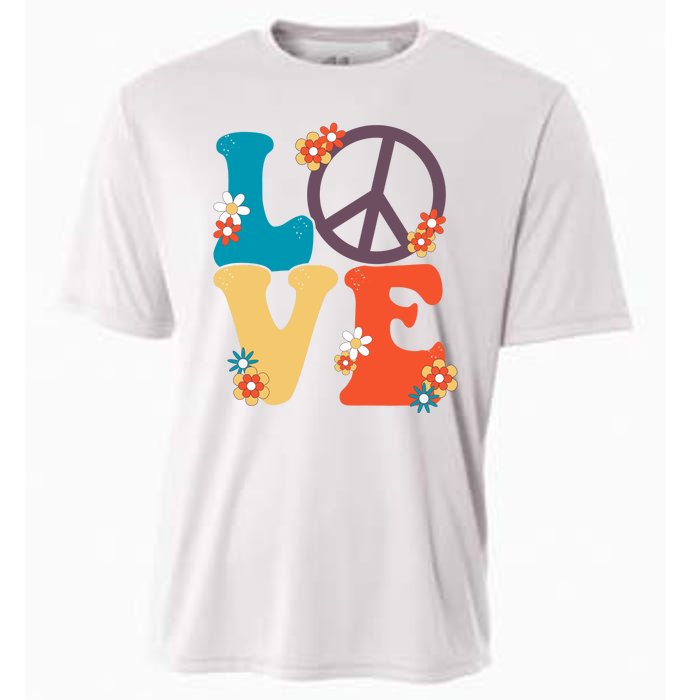 Love Retro Hippie Floral Peace Sign Cooling Performance Crew T-Shirt