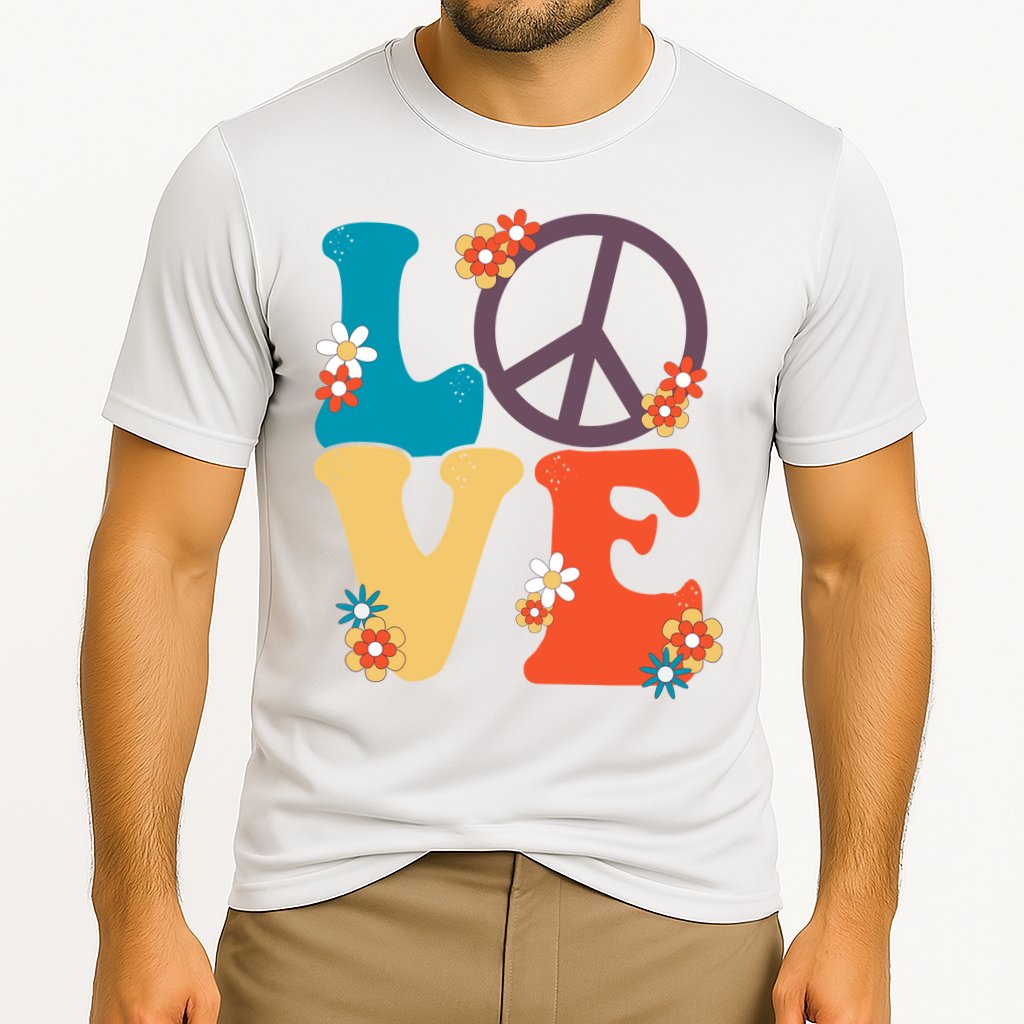 Love Retro Hippie Floral Peace Sign Cooling Performance Crew T-Shirt