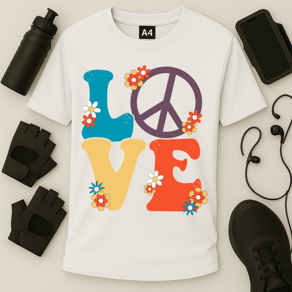 Love Retro Hippie Floral Peace Sign Cooling Performance Crew T-Shirt