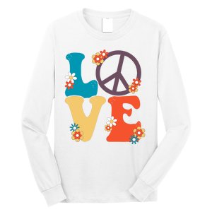 Love Retro Hippie Floral Peace Sign Long Sleeve Shirt