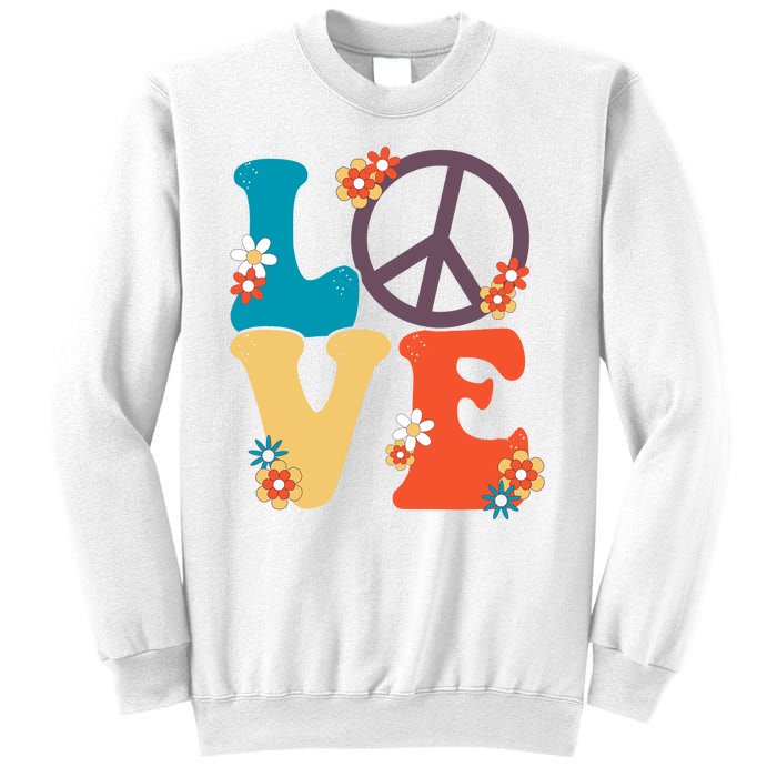 Love Retro Hippie Floral Peace Sign Sweatshirt