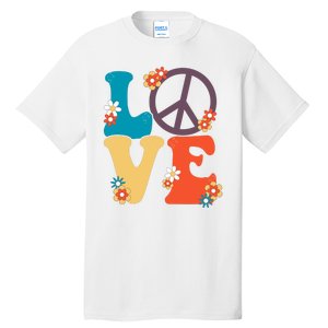 Love Retro Hippie Floral Peace Sign Tall T-Shirt