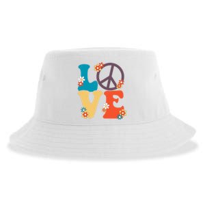 Love Retro Hippie Floral Peace Sign Sustainable Bucket Hat