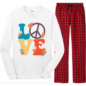 Love Retro Hippie Floral Peace Sign Long Sleeve Pajama Set