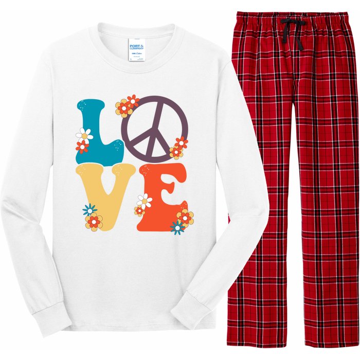 Love Retro Hippie Floral Peace Sign Long Sleeve Pajama Set