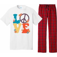 Love Retro Hippie Floral Peace Sign Pajama Set